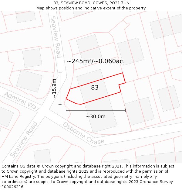 83, SEAVIEW ROAD, COWES, PO31 7UN: Plot and title map