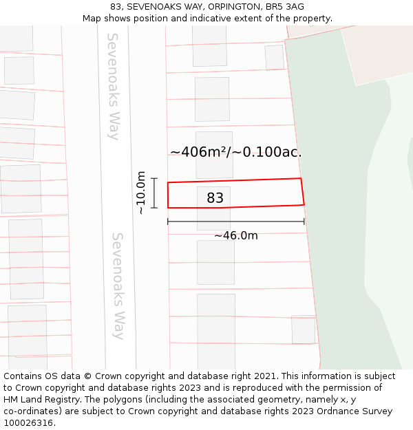 83, SEVENOAKS WAY, ORPINGTON, BR5 3AG: Plot and title map