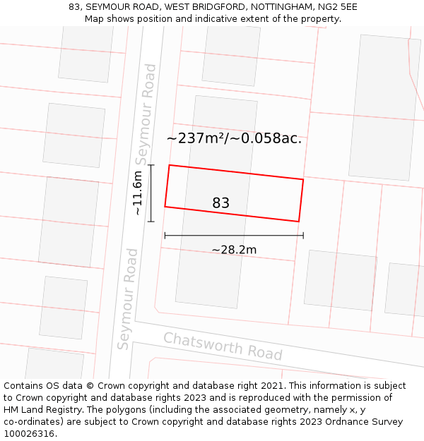 83, SEYMOUR ROAD, WEST BRIDGFORD, NOTTINGHAM, NG2 5EE: Plot and title map