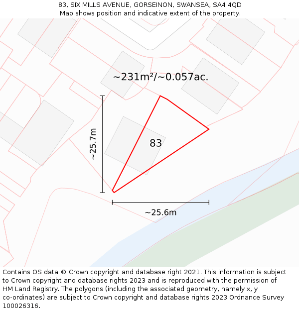 83, SIX MILLS AVENUE, GORSEINON, SWANSEA, SA4 4QD: Plot and title map