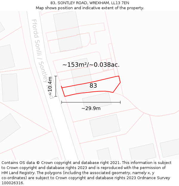 83, SONTLEY ROAD, WREXHAM, LL13 7EN: Plot and title map