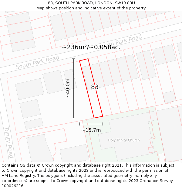 83, SOUTH PARK ROAD, LONDON, SW19 8RU: Plot and title map