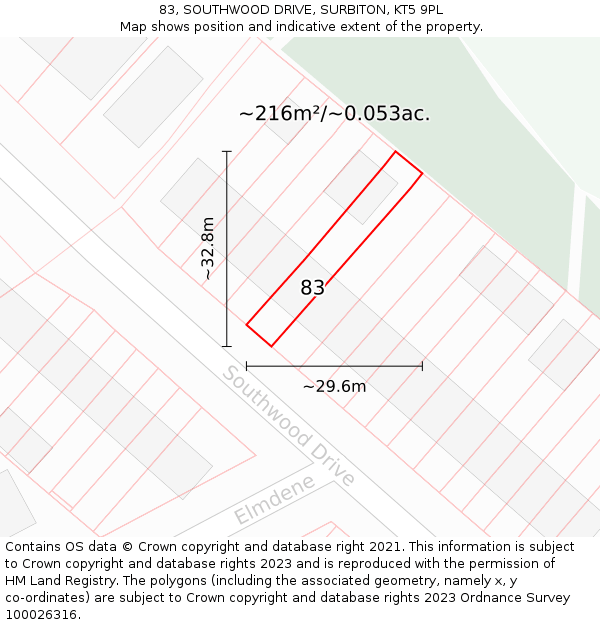 83, SOUTHWOOD DRIVE, SURBITON, KT5 9PL: Plot and title map