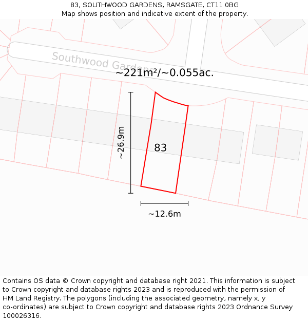 83, SOUTHWOOD GARDENS, RAMSGATE, CT11 0BG: Plot and title map