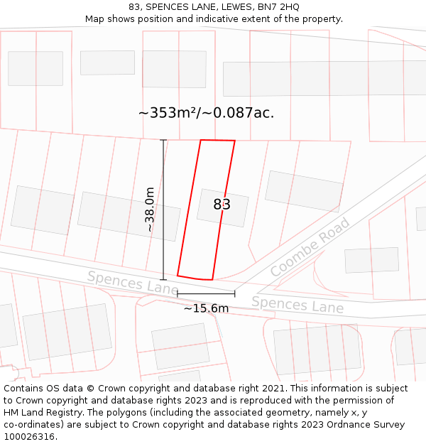 83, SPENCES LANE, LEWES, BN7 2HQ: Plot and title map