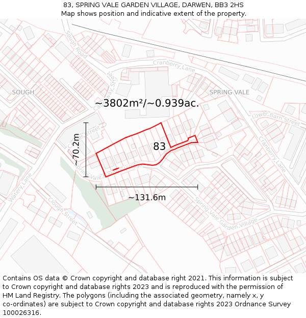 83, SPRING VALE GARDEN VILLAGE, DARWEN, BB3 2HS: Plot and title map