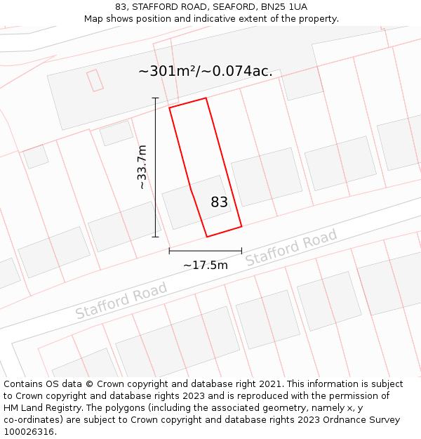 83, STAFFORD ROAD, SEAFORD, BN25 1UA: Plot and title map