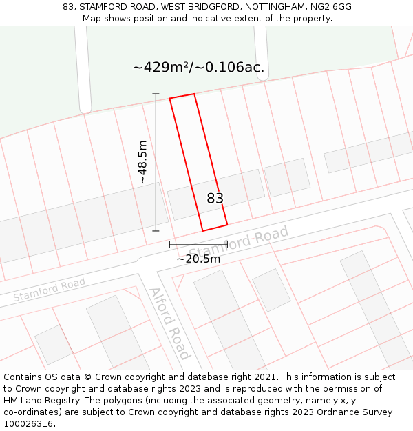 83, STAMFORD ROAD, WEST BRIDGFORD, NOTTINGHAM, NG2 6GG: Plot and title map