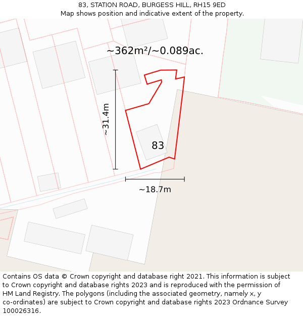 83, STATION ROAD, BURGESS HILL, RH15 9ED: Plot and title map