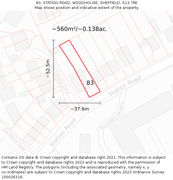 83, STATION ROAD, WOODHOUSE, SHEFFIELD, S13 7RE: Plot and title map