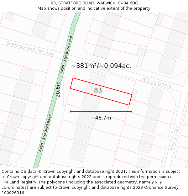 83, STRATFORD ROAD, WARWICK, CV34 6BG: Plot and title map