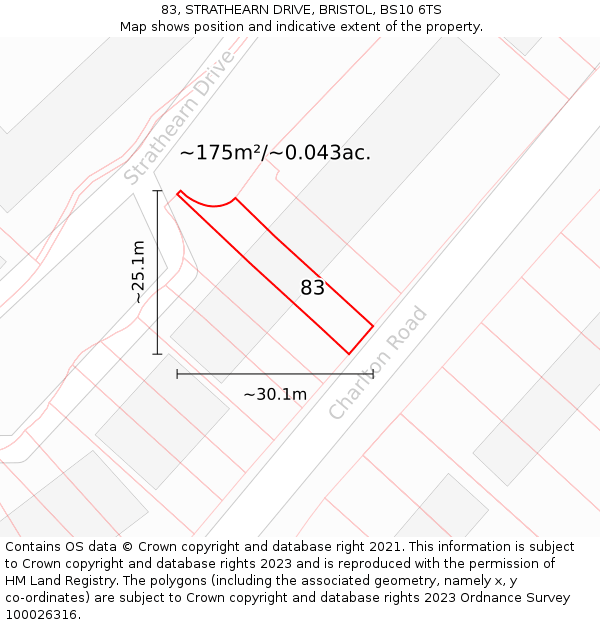 83, STRATHEARN DRIVE, BRISTOL, BS10 6TS: Plot and title map