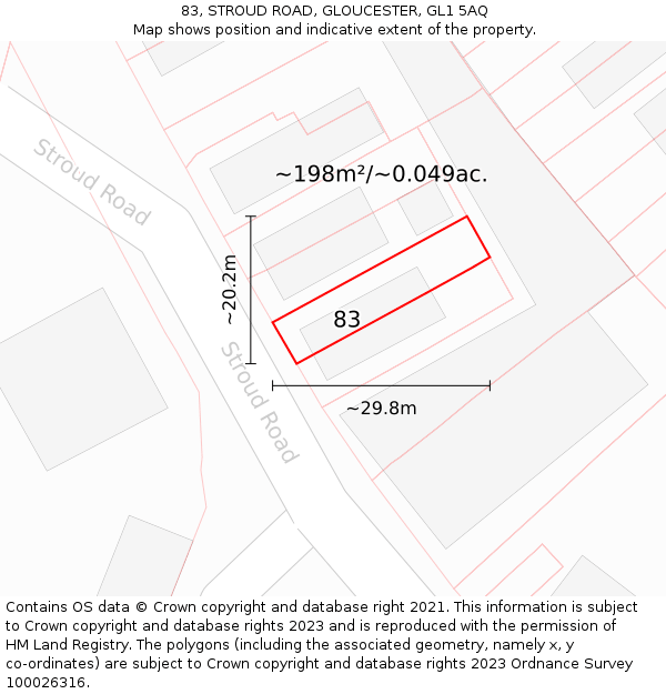 83, STROUD ROAD, GLOUCESTER, GL1 5AQ: Plot and title map