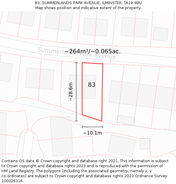 83, SUMMERLANDS PARK AVENUE, ILMINSTER, TA19 9BU: Plot and title map