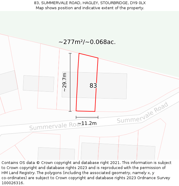 83, SUMMERVALE ROAD, HAGLEY, STOURBRIDGE, DY9 0LX: Plot and title map