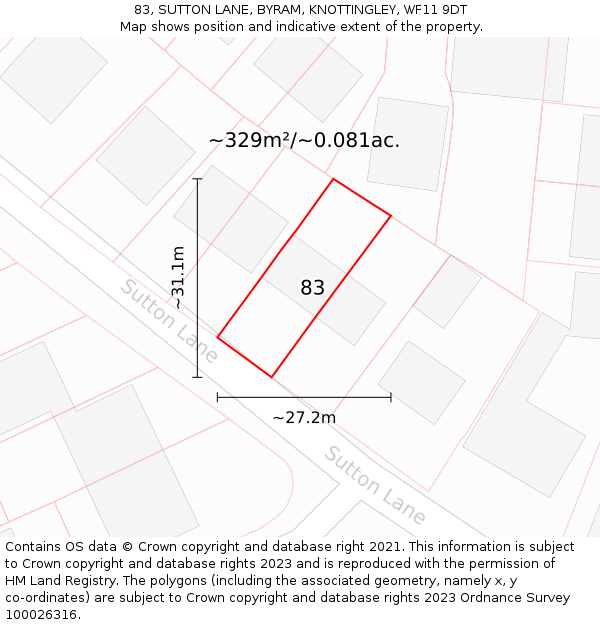 83, SUTTON LANE, BYRAM, KNOTTINGLEY, WF11 9DT: Plot and title map