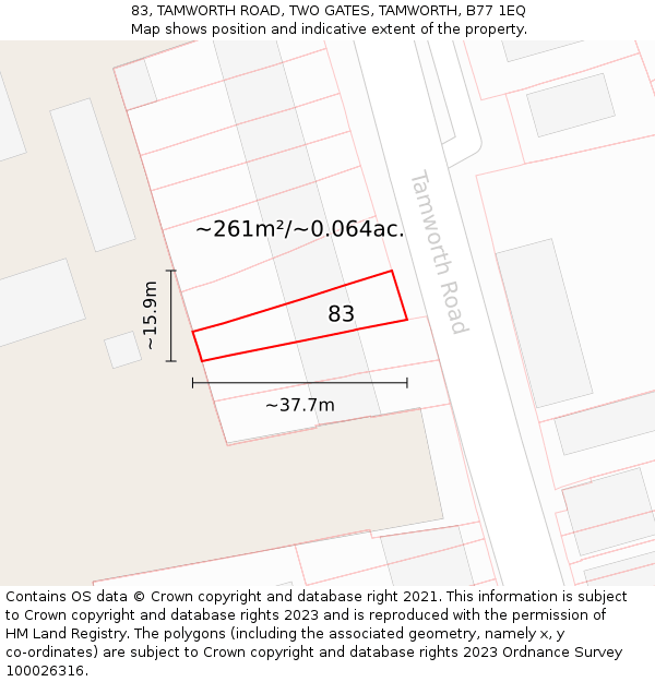 83, TAMWORTH ROAD, TWO GATES, TAMWORTH, B77 1EQ: Plot and title map