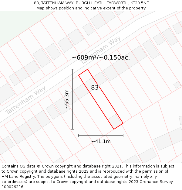 83, TATTENHAM WAY, BURGH HEATH, TADWORTH, KT20 5NE: Plot and title map