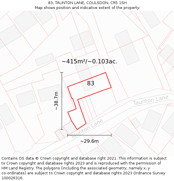 83, TAUNTON LANE, COULSDON, CR5 1SH: Plot and title map