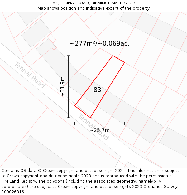 83, TENNAL ROAD, BIRMINGHAM, B32 2JB: Plot and title map