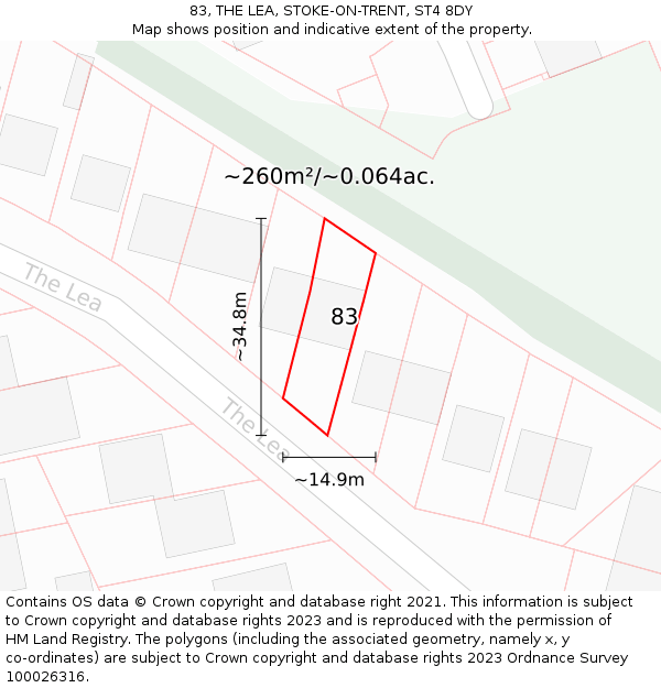 83, THE LEA, STOKE-ON-TRENT, ST4 8DY: Plot and title map