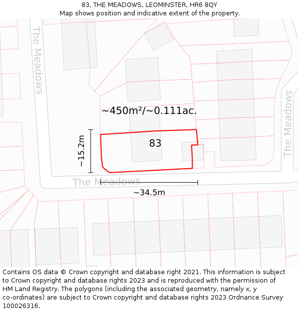 83, THE MEADOWS, LEOMINSTER, HR6 8QY: Plot and title map