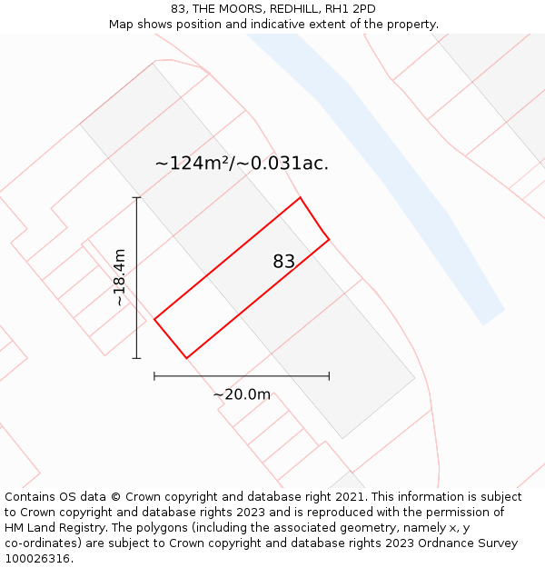 83, THE MOORS, REDHILL, RH1 2PD: Plot and title map