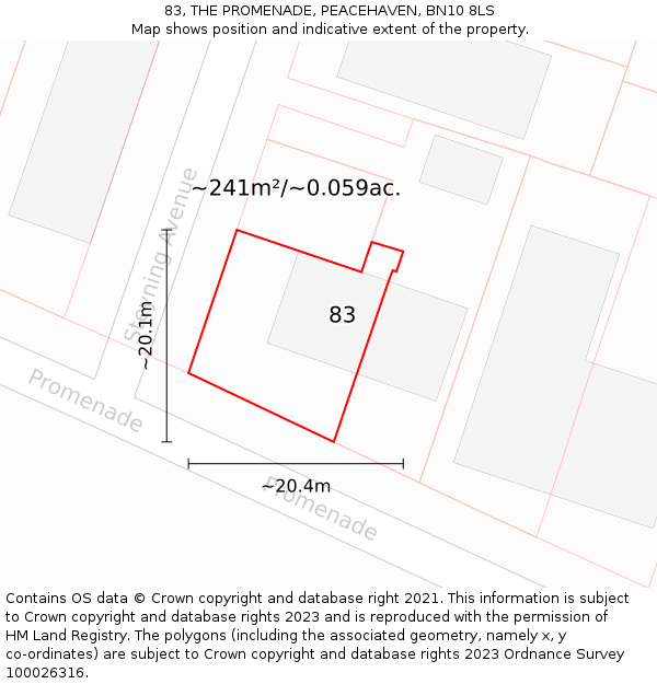 83, THE PROMENADE, PEACEHAVEN, BN10 8LS: Plot and title map