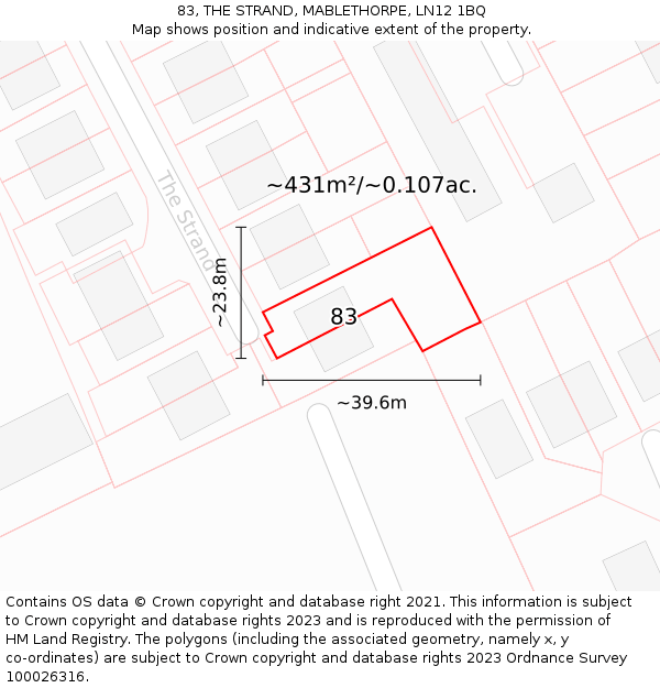 83, THE STRAND, MABLETHORPE, LN12 1BQ: Plot and title map