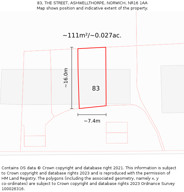 83, THE STREET, ASHWELLTHORPE, NORWICH, NR16 1AA: Plot and title map