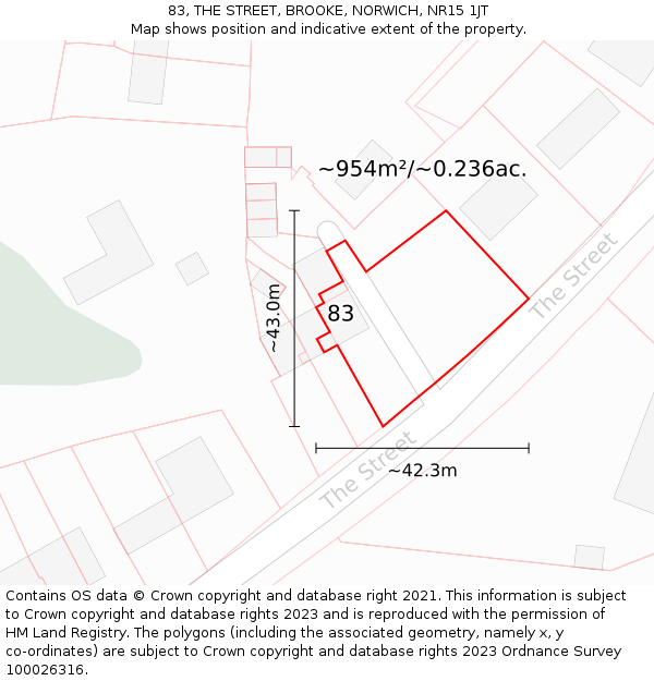 83, THE STREET, BROOKE, NORWICH, NR15 1JT: Plot and title map