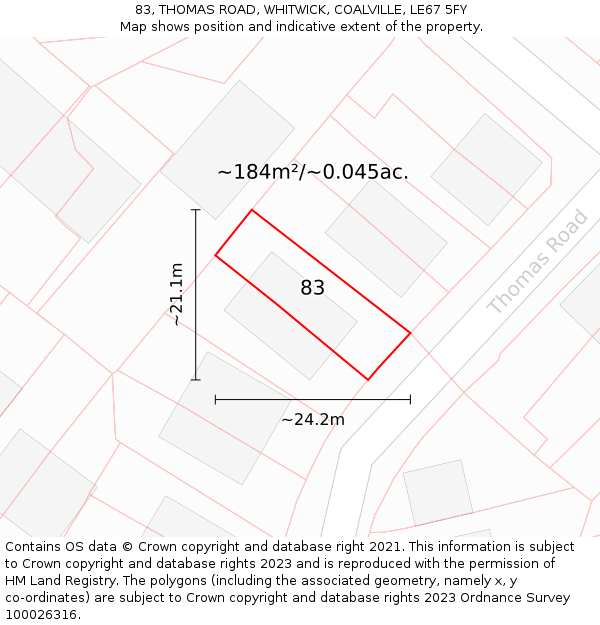 83, THOMAS ROAD, WHITWICK, COALVILLE, LE67 5FY: Plot and title map