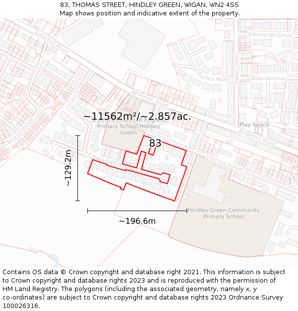 83, THOMAS STREET, HINDLEY GREEN, WIGAN, WN2 4SS: Plot and title map