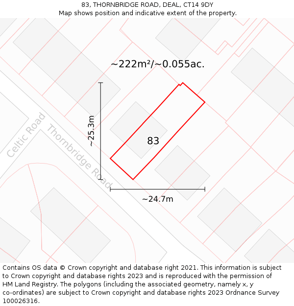 83, THORNBRIDGE ROAD, DEAL, CT14 9DY: Plot and title map