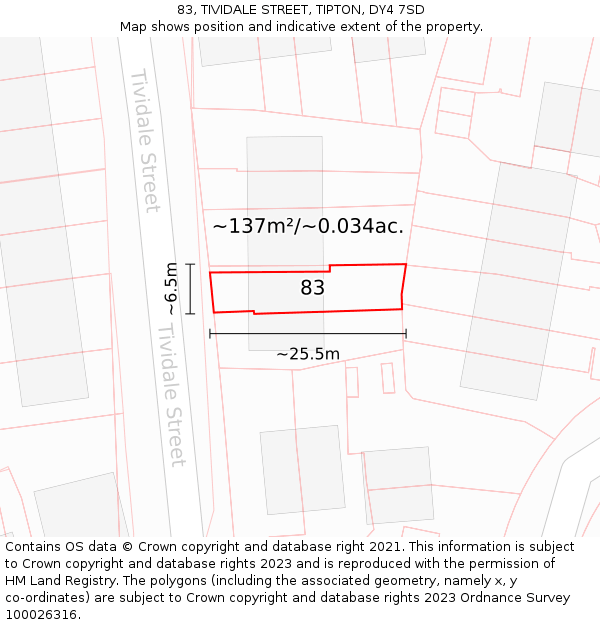 83, TIVIDALE STREET, TIPTON, DY4 7SD: Plot and title map