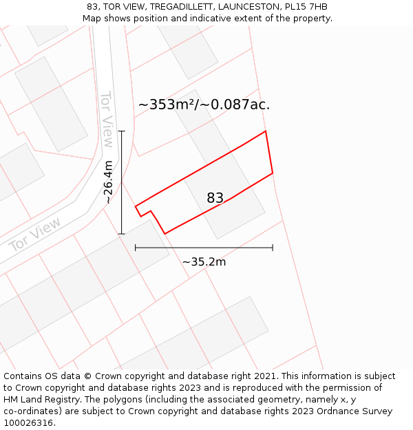 83, TOR VIEW, TREGADILLETT, LAUNCESTON, PL15 7HB: Plot and title map