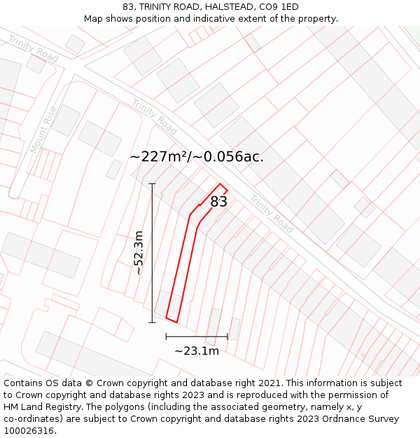 83, TRINITY ROAD, HALSTEAD, CO9 1ED: Plot and title map