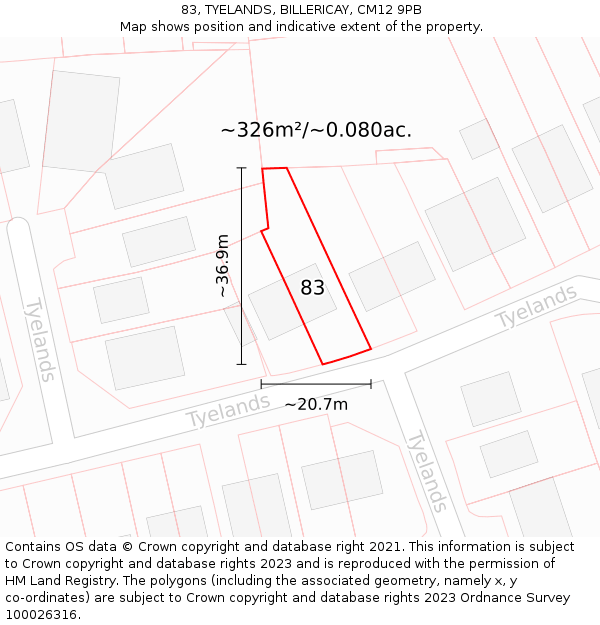 83, TYELANDS, BILLERICAY, CM12 9PB: Plot and title map