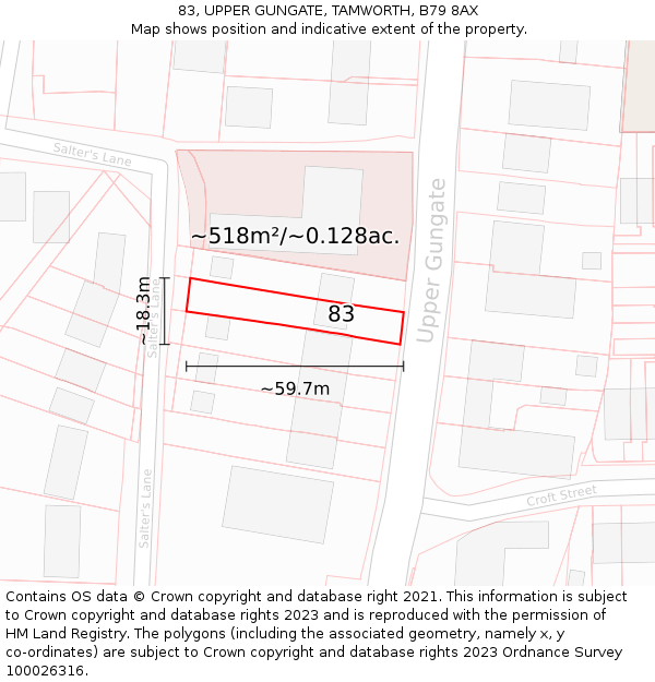 83, UPPER GUNGATE, TAMWORTH, B79 8AX: Plot and title map