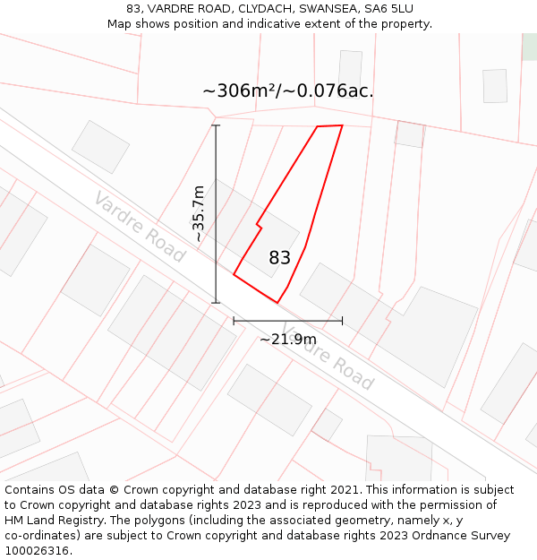 83, VARDRE ROAD, CLYDACH, SWANSEA, SA6 5LU: Plot and title map