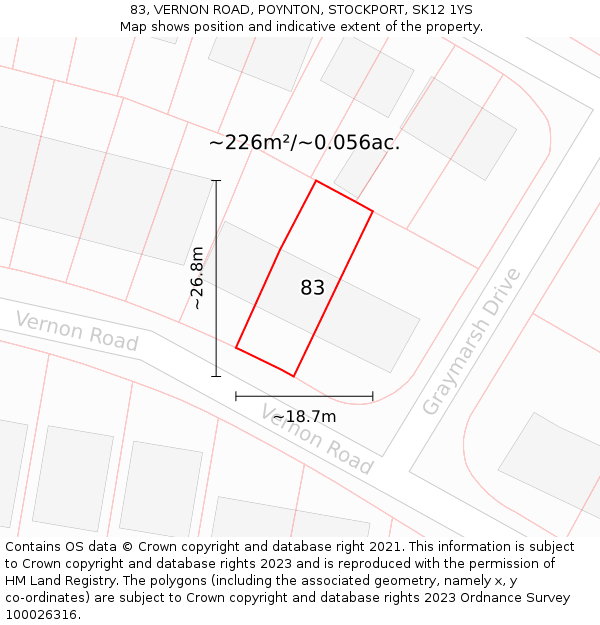 83, VERNON ROAD, POYNTON, STOCKPORT, SK12 1YS: Plot and title map