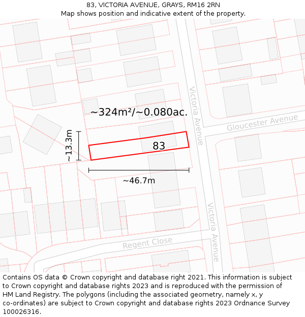 83, VICTORIA AVENUE, GRAYS, RM16 2RN: Plot and title map