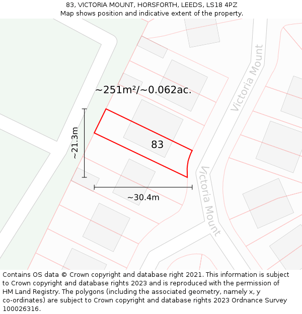 83, VICTORIA MOUNT, HORSFORTH, LEEDS, LS18 4PZ: Plot and title map