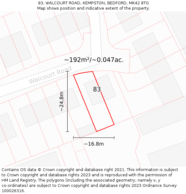 83, WALCOURT ROAD, KEMPSTON, BEDFORD, MK42 8TG: Plot and title map