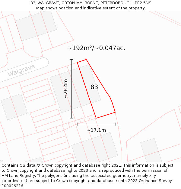 83, WALGRAVE, ORTON MALBORNE, PETERBOROUGH, PE2 5NS: Plot and title map