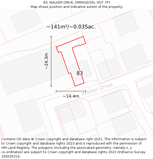 83, WALKER DRIVE, FARINGDON, SN7 7FY: Plot and title map