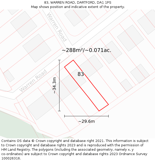 83, WARREN ROAD, DARTFORD, DA1 1PS: Plot and title map