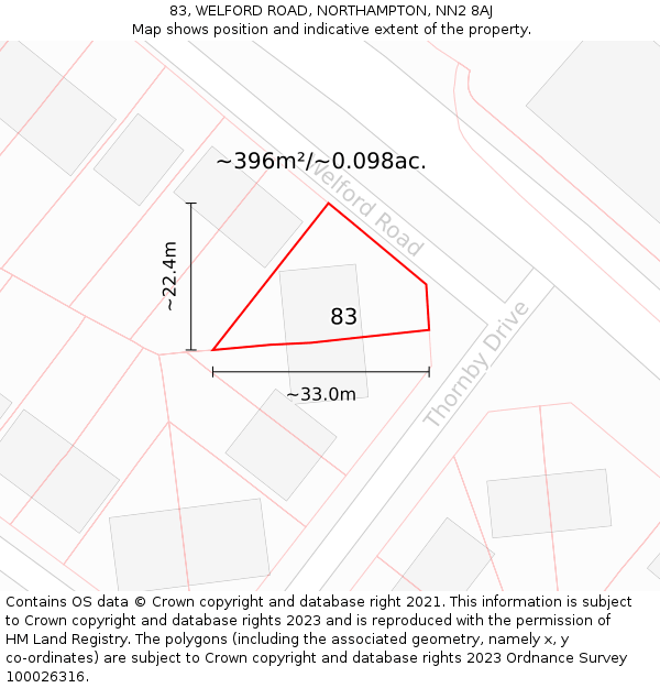 83, WELFORD ROAD, NORTHAMPTON, NN2 8AJ: Plot and title map