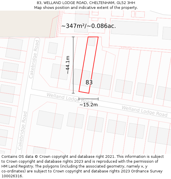 83, WELLAND LODGE ROAD, CHELTENHAM, GL52 3HH: Plot and title map