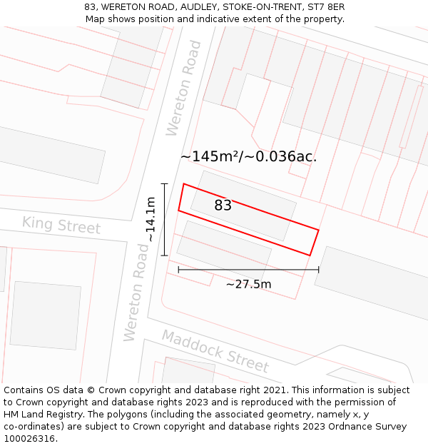 83, WERETON ROAD, AUDLEY, STOKE-ON-TRENT, ST7 8ER: Plot and title map